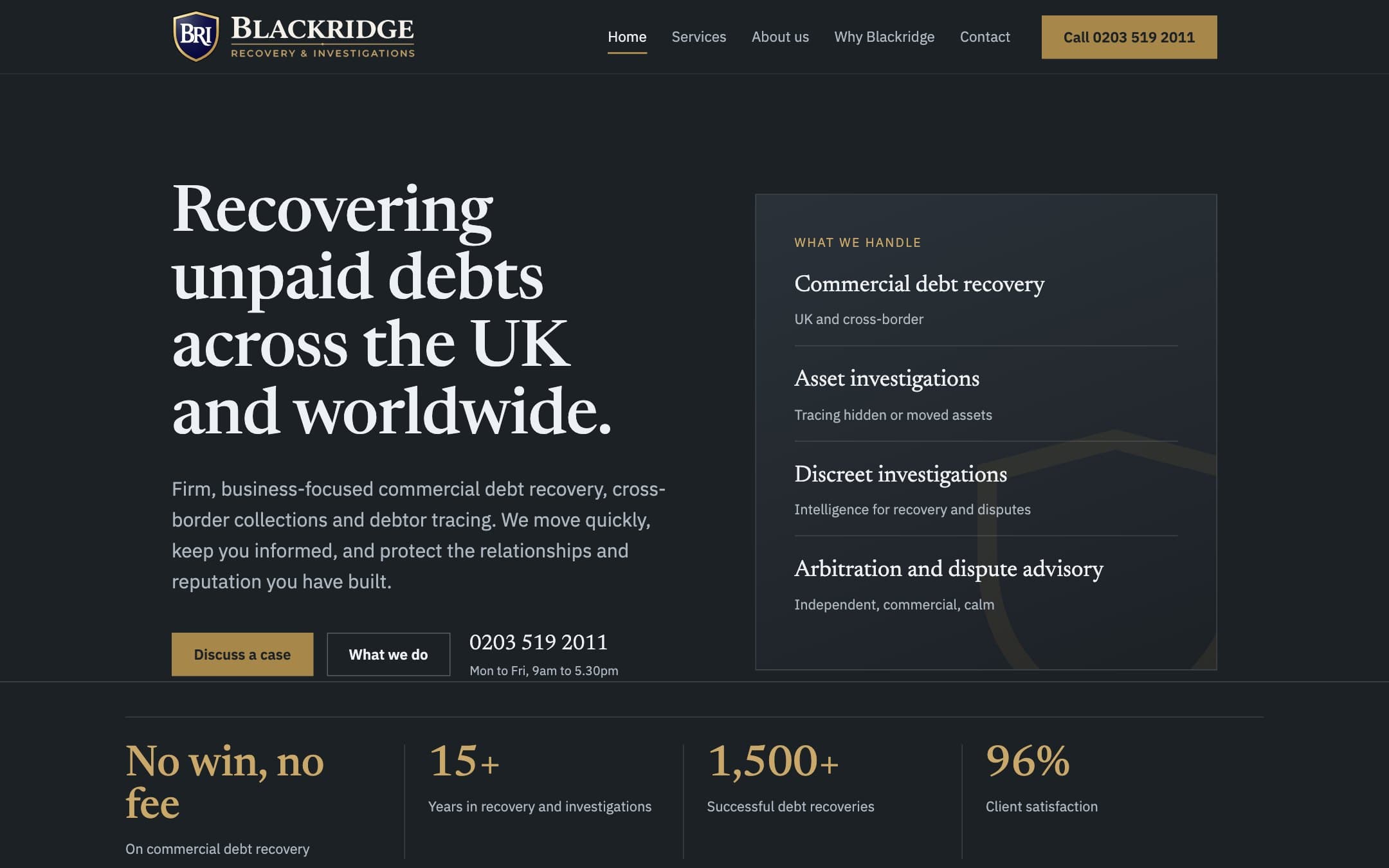 Blackridge Recovery & Investigations on a desktop screen